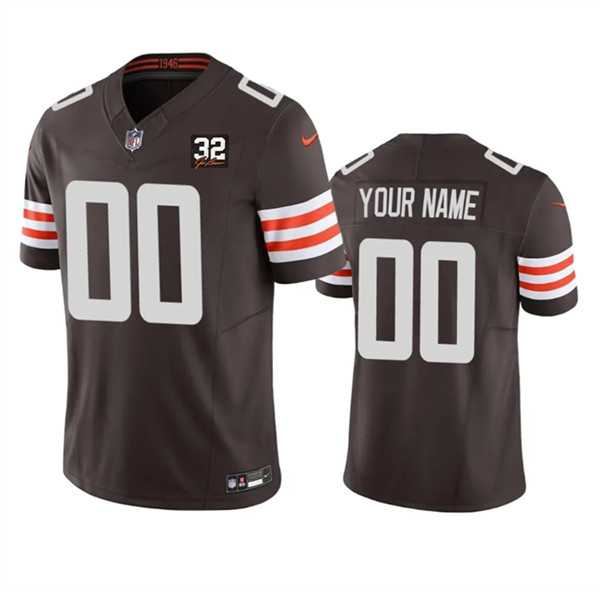 Men%27s Cleveland Browns Active Player Custom Brown 2023 F.U.S.E. With Jim Brown Memorial Patch Vapor Untouchable Limited Football Stitched Jersey